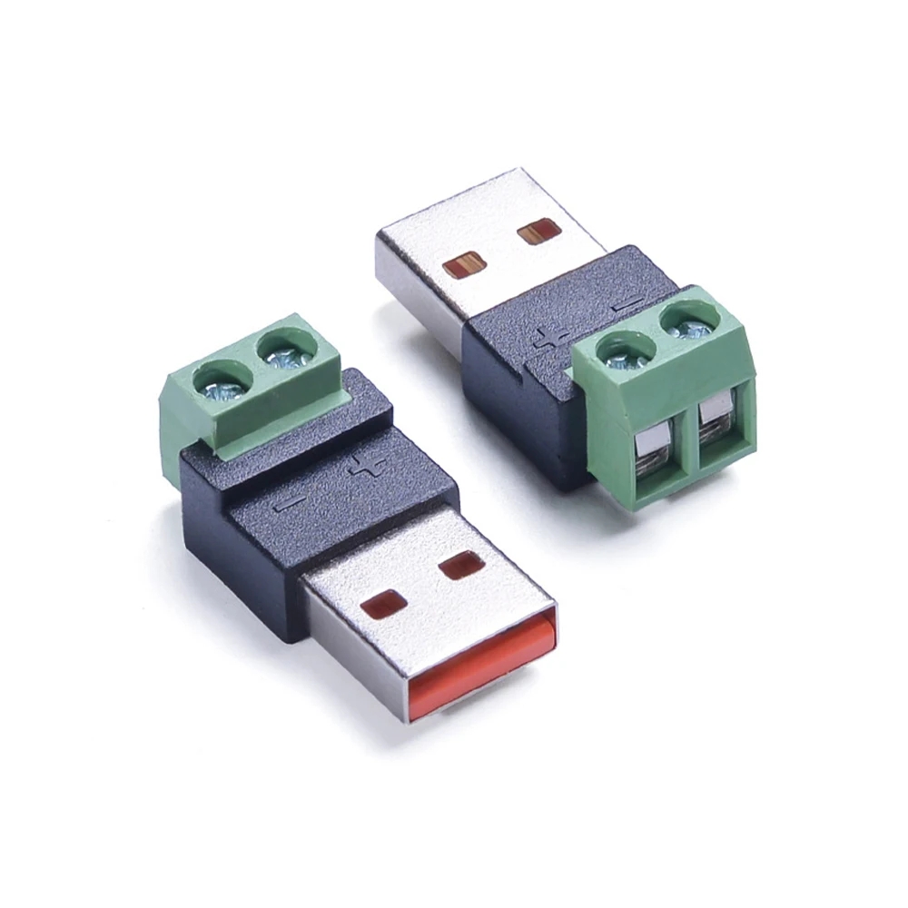 5A Solderless Screw Terminal Adapter USB Male to 2P Screw Terminal Adapter, For intelligent Device Charging