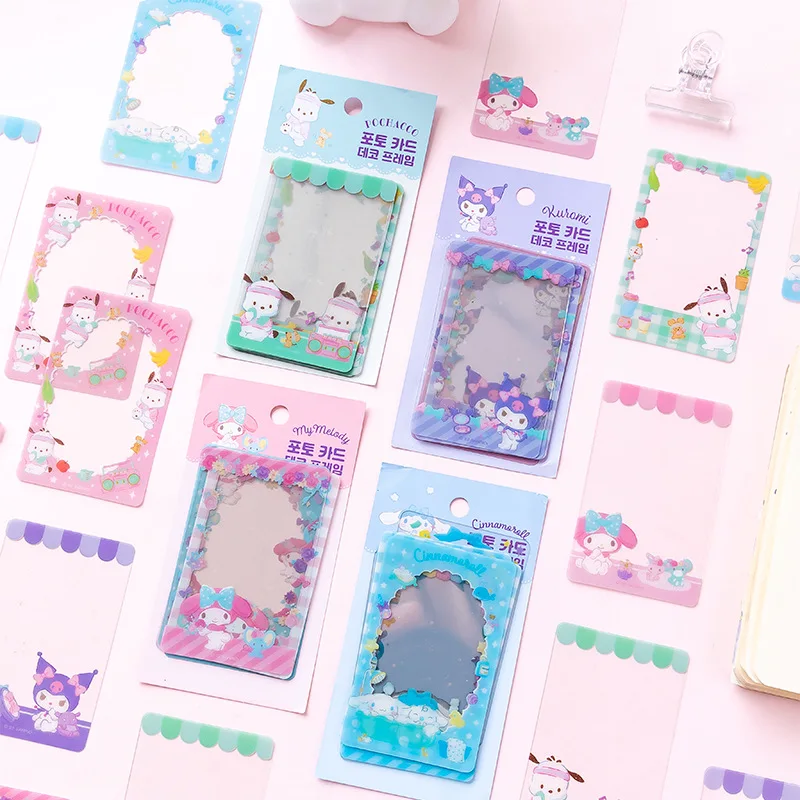 10 pçs kawaii sanrios moldura de foto capa de cartão cinnamoroll pochacco kuromi minha melodia transparente decoração dos desenhos animados caed manga caso brinquedo