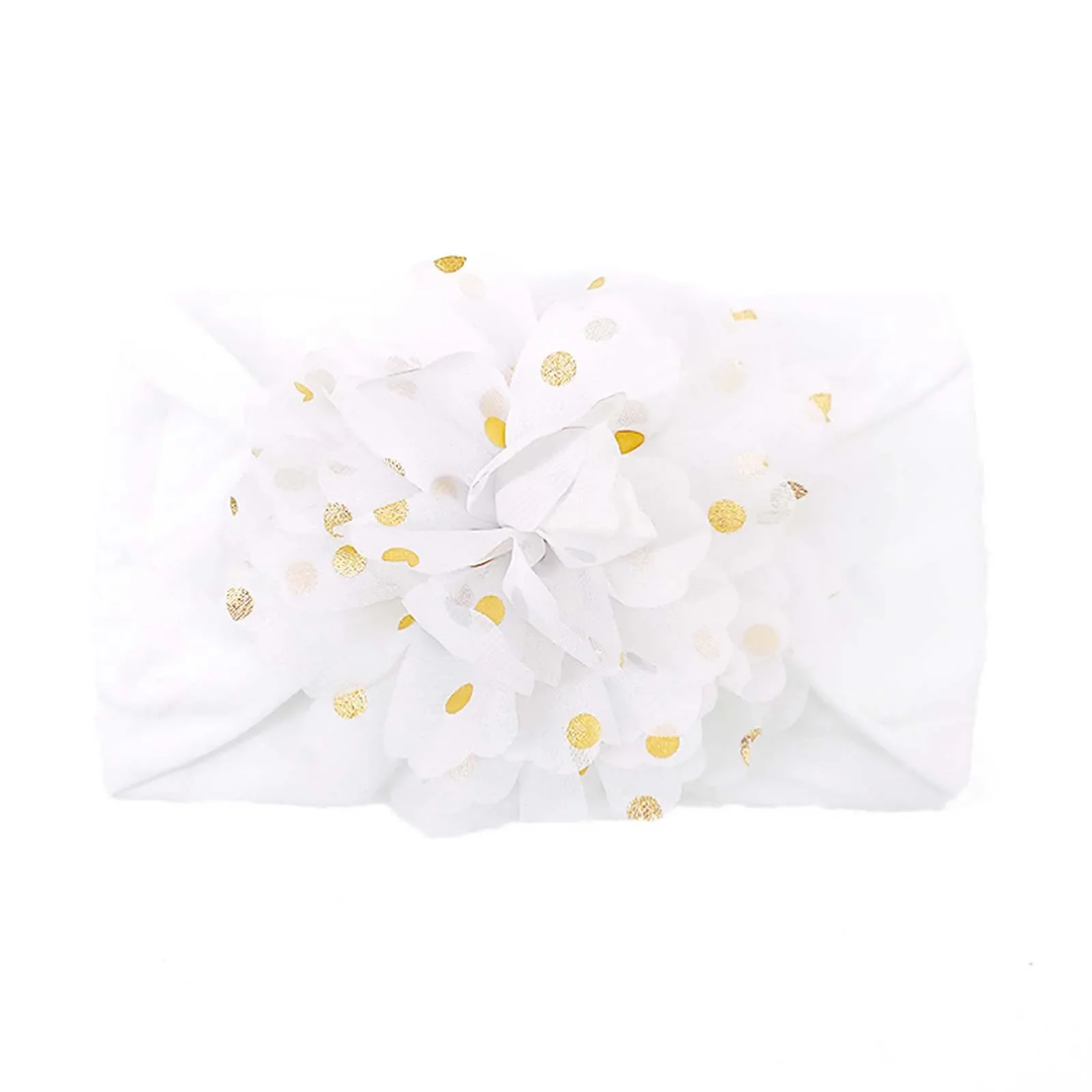 Baby Wide Hairband Gold Dot Fabric Flowers Bandanas Soft Nylon Baby Stretch Headband Cute Children\'S Hair Accessories