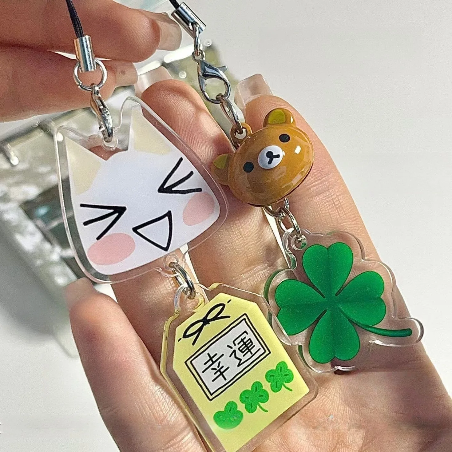 

Ancient Love Duo Luo Cat Guardian Small Lucky Handbook Pendant Mobile Phone Clover Hanging Chain