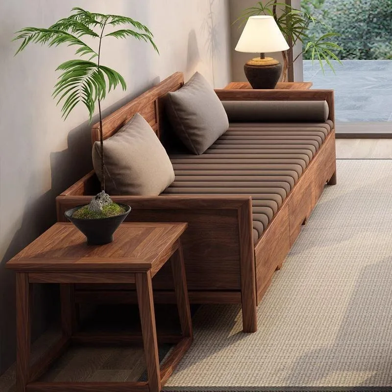 Walnut new Chinese solid wood Arhat bed, storage small apartment tea table and chair combination 3