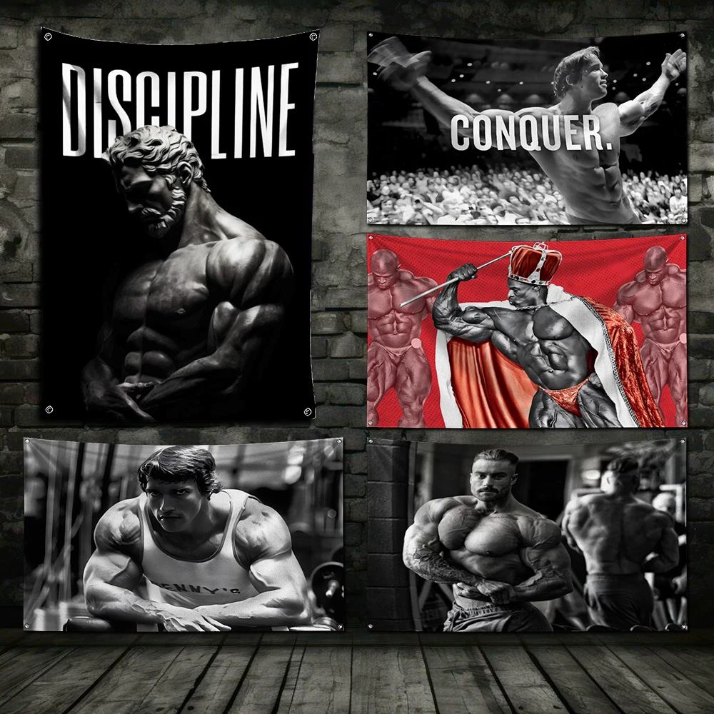 3x5 Ft Bodybuilding GYM Schwarzenegger Ronnie Flag Polyester Printing Banner for Garage Wall Out Door Decoration With Grommets