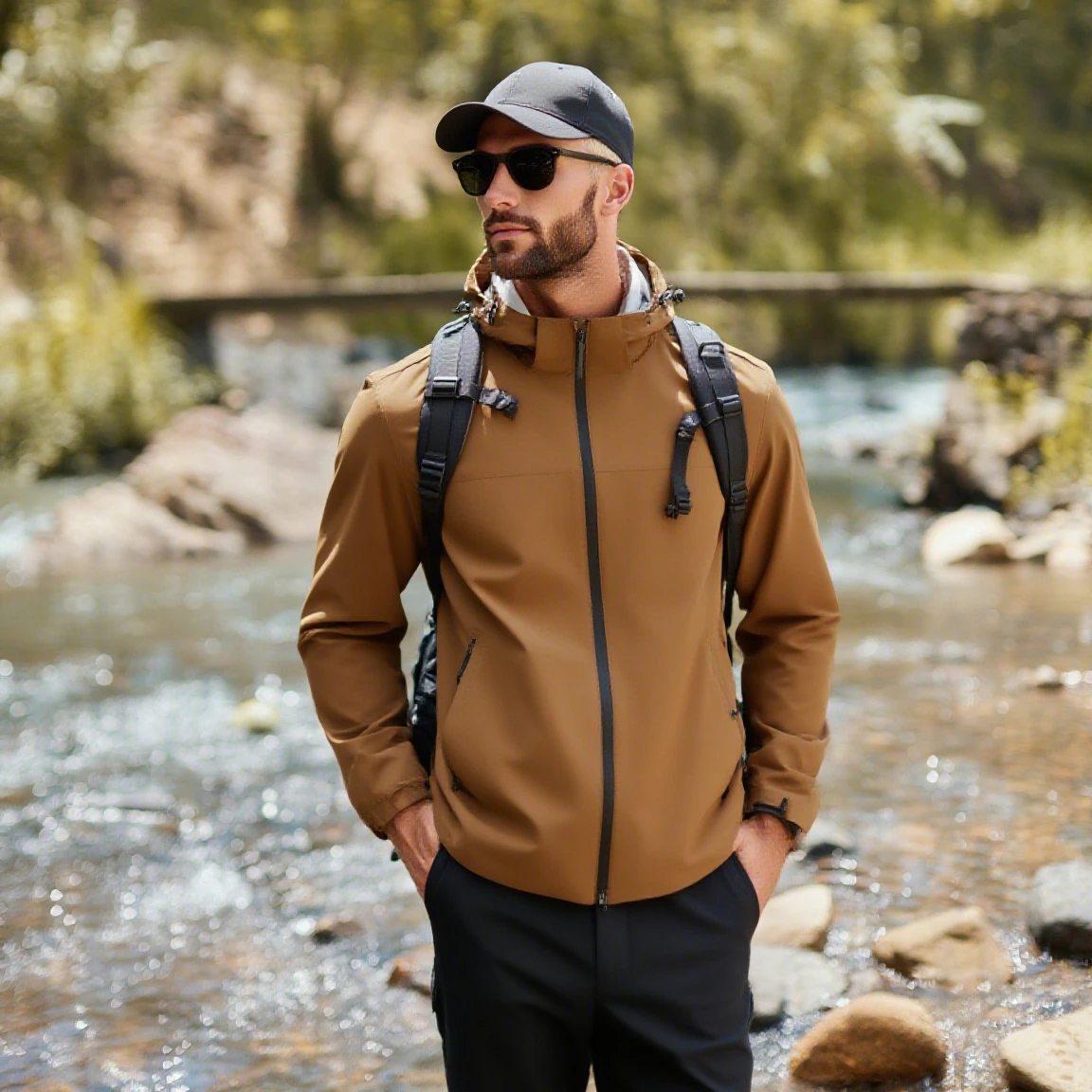 

Men's Hooded Windbreaker Jacket Luminous Three-proof Coat Outdoor Wear Lightweight Windproof Autumn ​​Long Sleeved Tops Unisex