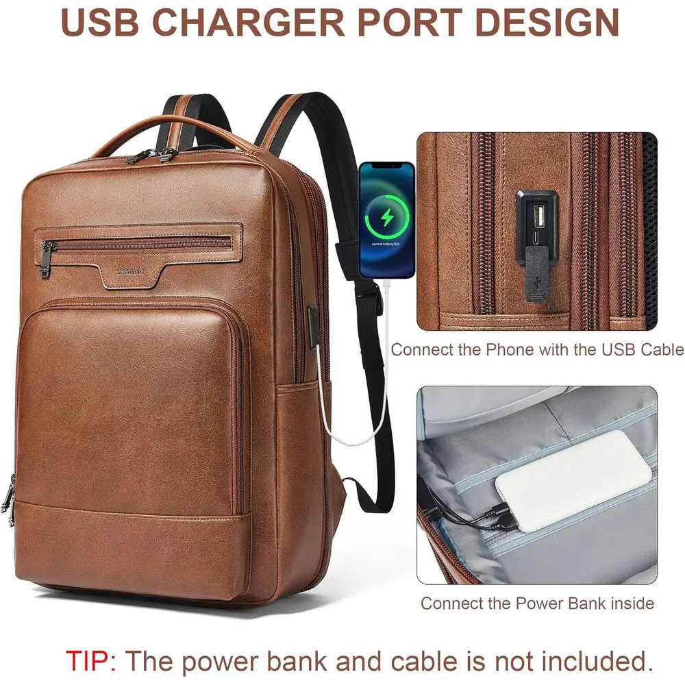 Shrrie Leather Laptop Backpack or Women and Men,28 L Travel Backpack Computer Bag its 16 inch Laptop,Expandable Casual Daypack w