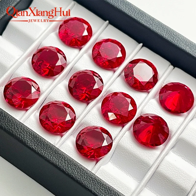 Round Shape 3mm to 12mm Lab Grown Created Red Color Ruby Diamond Cut Loose Gem Stone with Minor Cracks And Inclusions