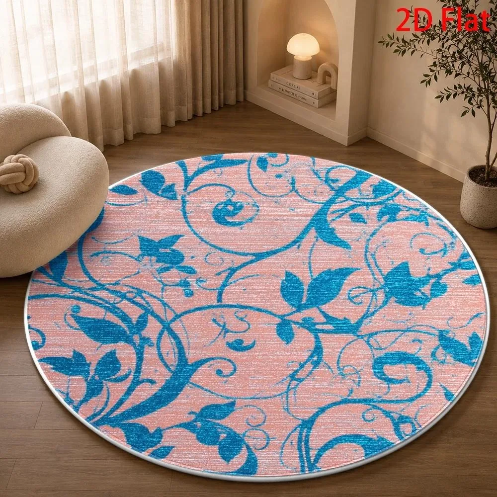 Luxurious Navy Blue Gold Intricate Medallion Round Area Rug Non Slip Floor Mat For Elegant Vintage Style Living Room Decor Gift
