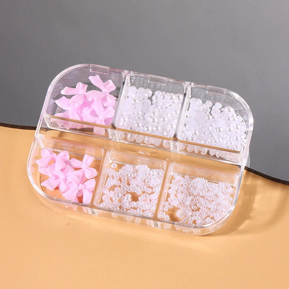 1 scatola Kawaii Mini Bow 3D Cute Nail Art Decorazioni Perle bianche Unghie Charms Disegni Fai da te Rosa Bowknot Accessori per unghie in resina