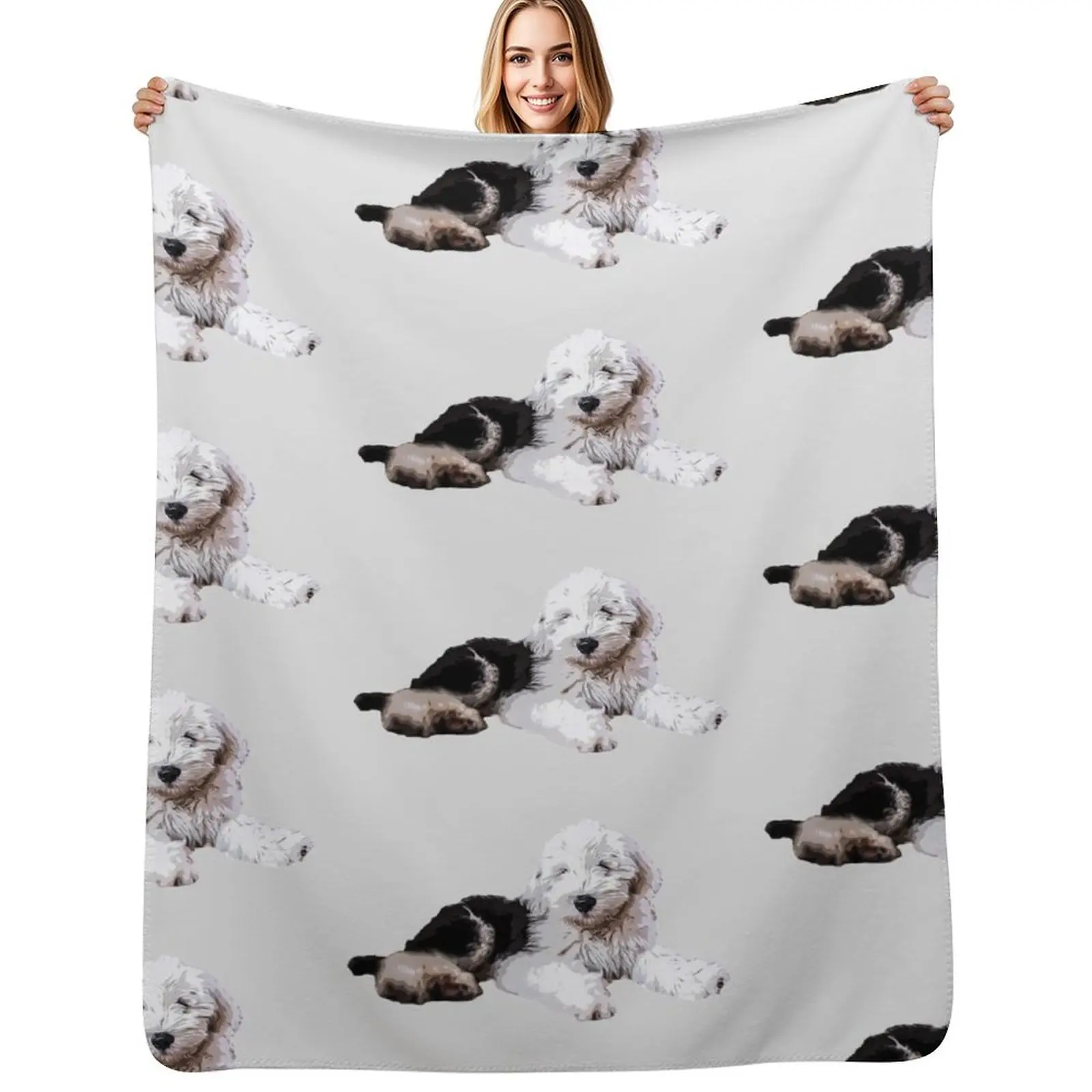 Old English Sheepdog Puppy Dog Throw Blanket Warm Comfortable Blanket Gift for Parents Friends