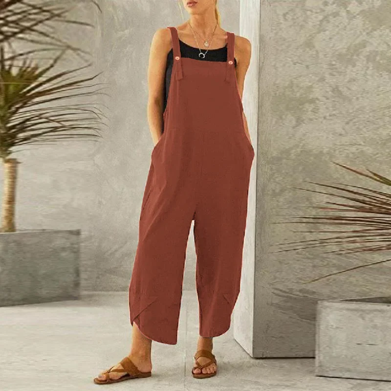 European and American Temperament Versatile Women's Clothing New Solid Color Casual and Simple Mid Waist Loose Cropped Jumpsuit