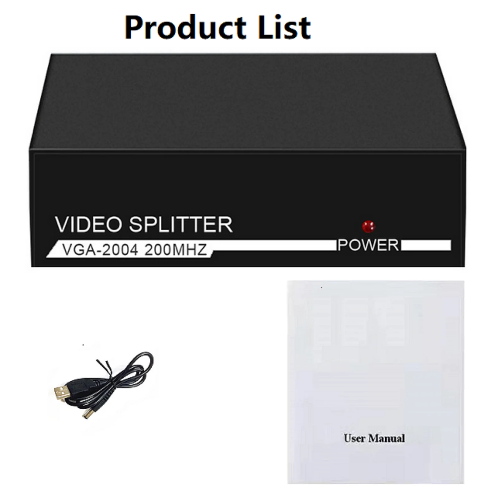 1x4 VGA Splitter Powered 1 in 4 out For Video Screen Duplication Support 1080P 200MHz 1 PC To 4 VGA Monitor/Projector DC 5V 1A