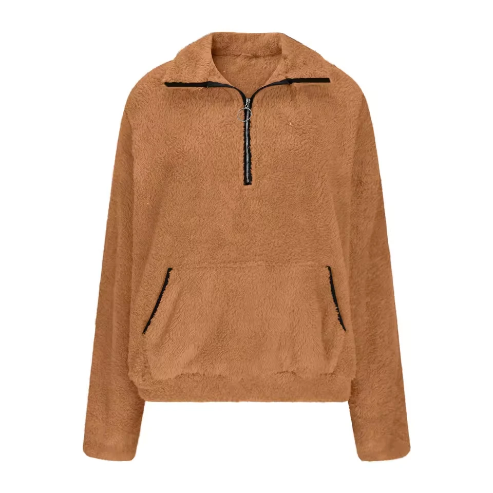 Women Solid Color Single Breasted Plush Hooded Sweatshirt Fashionable Cardigan Coat Casual Women's Winter