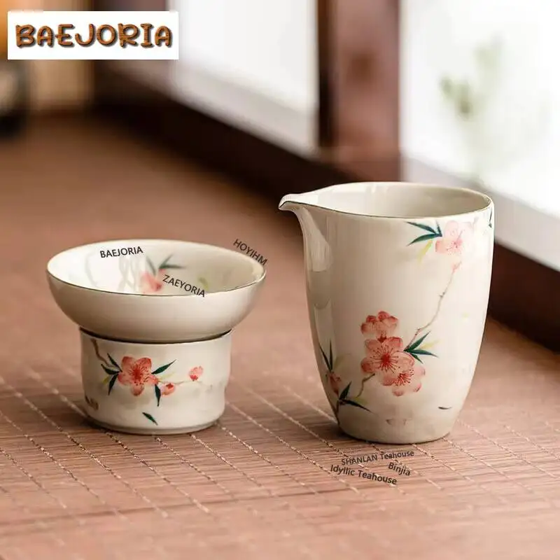 Hand-painted Peach Blossom Tea Leakage Tea Filter Integrated Fair Cup Tea Filter Kung Fu Tea Set Accessories Tea Partition Set