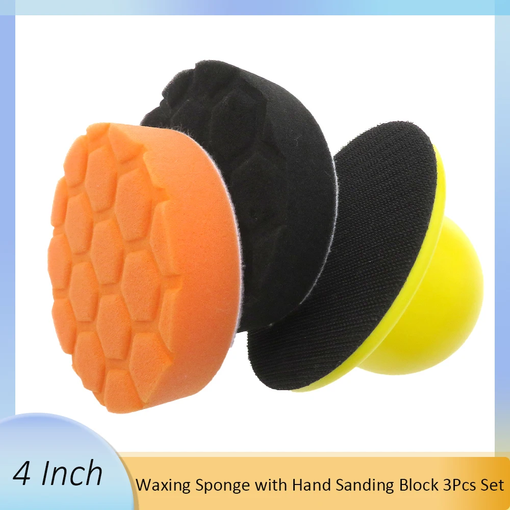 

4 Inch Polishing Pad 3 Pcs Sponge Buffing Pads Kits With Hand Sanding Block for Car Machine Sanding Polishing Waxing Cleaning