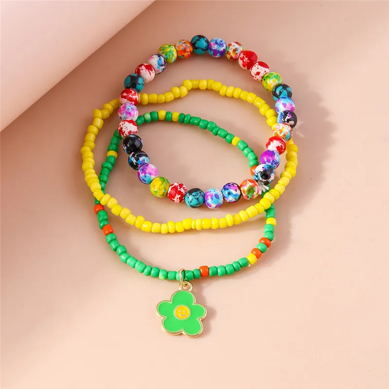 Aihua 3pcs/set Summer Beach Colorful Beaded Bracelets Set For Women Heart Shell Flower Charms Bracelet Bohemia Jewelry Gifts