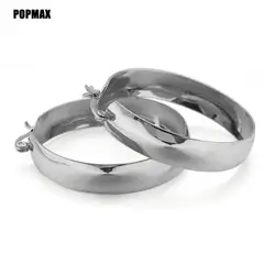 POPMAX Trendy Simple Silver Color Hoop Earrings For Women Girl Circle Round Minimalist Earrings Party NEW C-shape Jewelry Gifts