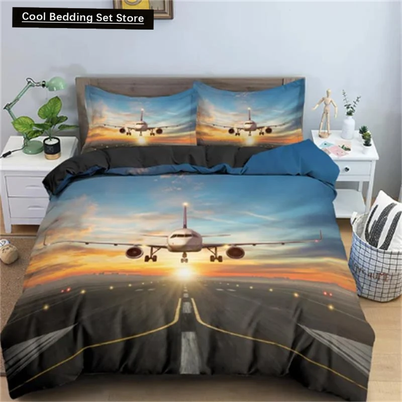 

3D Airplane Printed Bedding Set Kids Adults 2/3pcs Duvet Cover With Pillowcase Comforter Bedding Quilt Cover Luxury Bedding Set