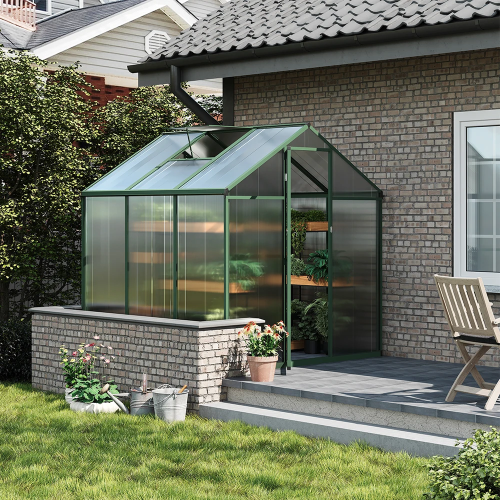 Livingandhome 6x6ft Green Walk in Greenhouse Polycarbonate Greenhouse with Window