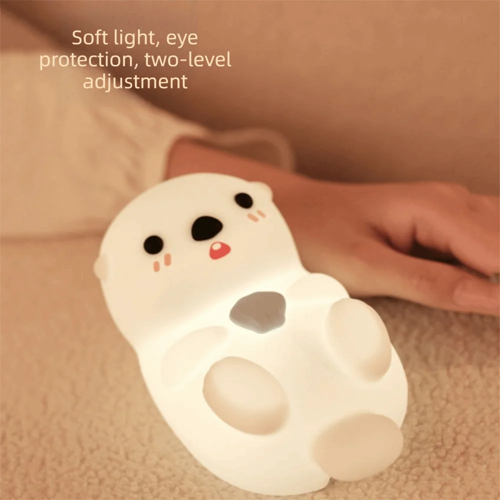 

USB Rechargeable Otter Night Light Timer Adjustable Cute Silicone Sleep Companion Touch Control Rechargeable Timing Bedside Lamp