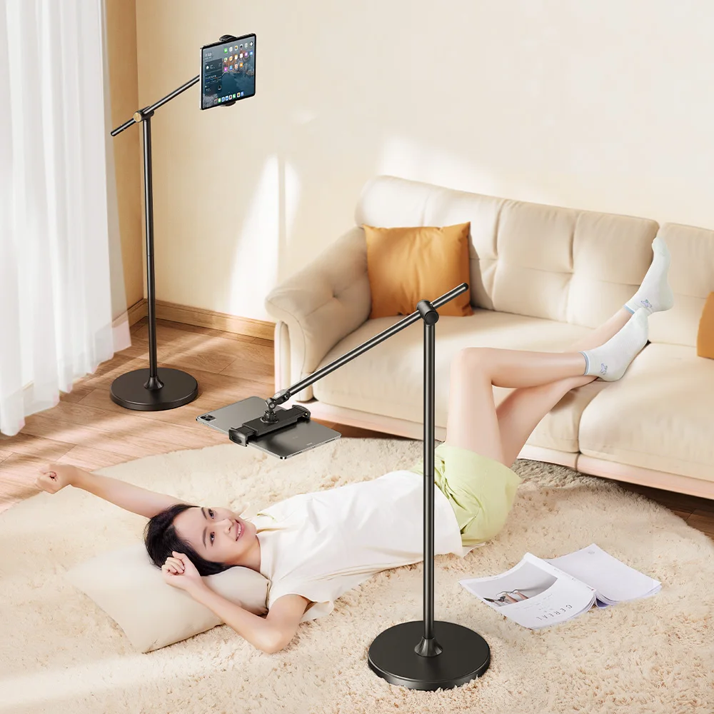 Metal Adjustable Height Phone and Tablet Holder Anti Theft Floor Stand For Tablets