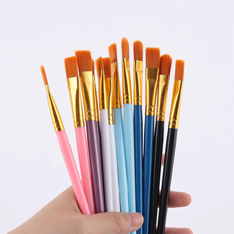 10Pcs Plastic Short Rod Art Painting Watercolor Gouache Oil Brush Multi-color Multi-functional Nylon Hair Paint Brush Artist Set
