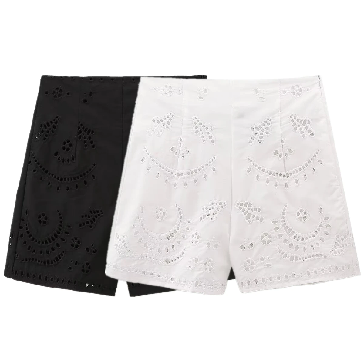 Dave&Di Minimalist Cotton Embroidered Hollowed Out Bermuda Shorts French Elegant Fashion Commuting Summer Shorts Women