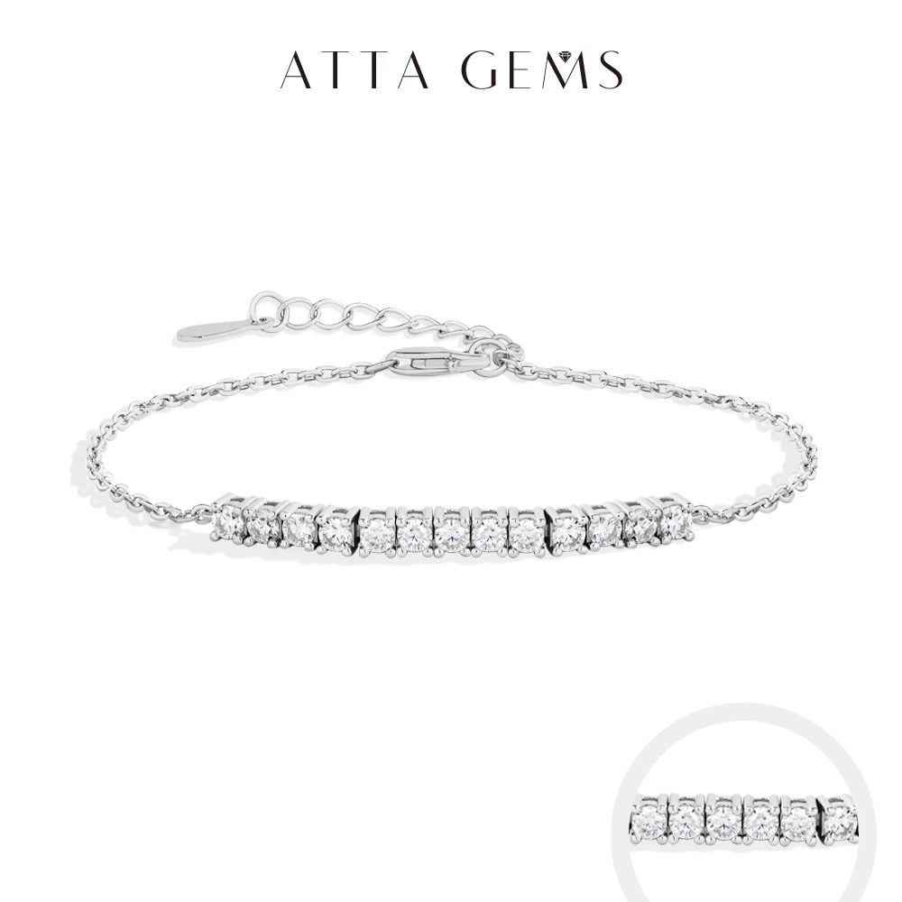

ATTAGEMS A Row Of Moissanite Tennis Bracelets 925 Sterling Silver Yellow Gold Plated Adjustable Bracelet For Women Charm Jewelry