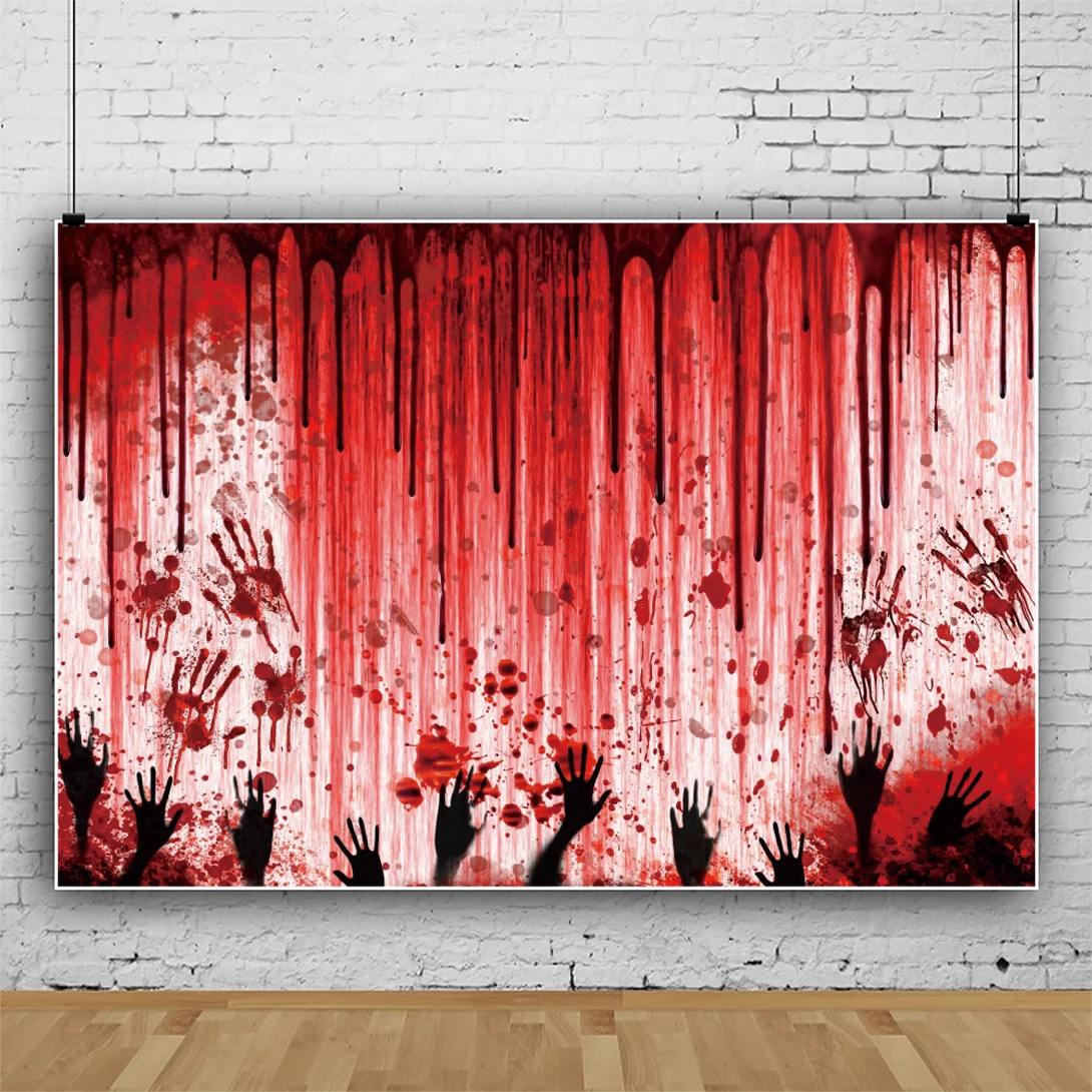 Laeacco Scary Blood Splatter Wall Halloween Photography Background Red Blood Dripping Horror Birthday Party Portrait Backdrop