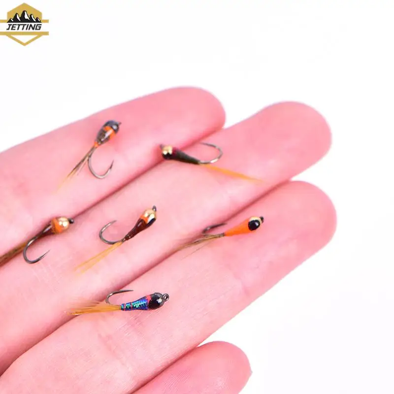 6PCS Mixcolor Tungsten Perdigon Nymph Small Beadheads Fly Rainbow Brown Trout Grayling Brook Trout Fishing Quick Sink Fly