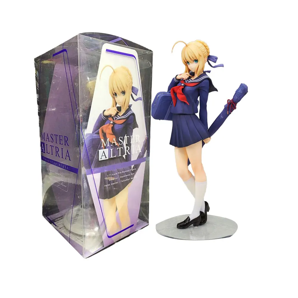 Figura Pendragon Altria de Anime Fate/Stay Night, uniforme de estudiante, modelo de animación de pie, colección de regalos, adornos decorativos, 22CM