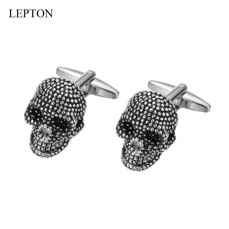 LEPTON Skull Cufflinks tuxedo studs Sets For Men Lepton Vintage Skeleton Cufflink Collar Studs Cuff links Best Men Gift Set