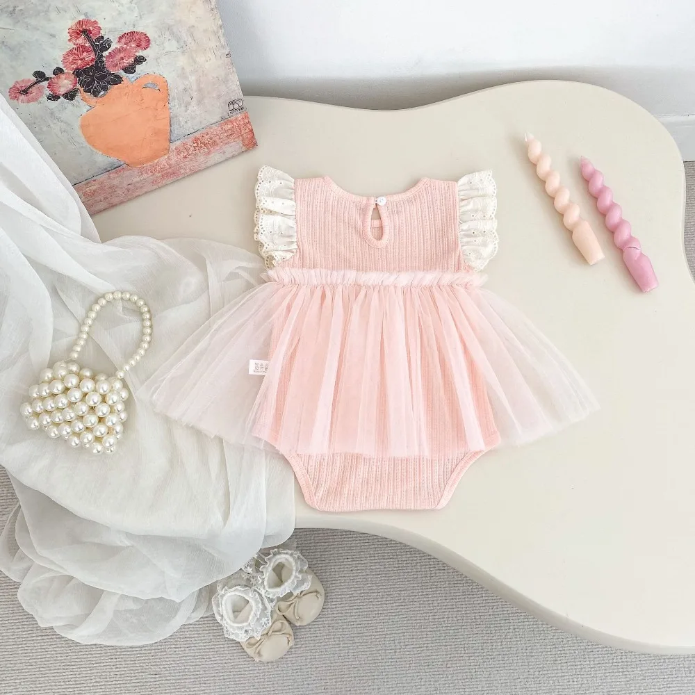 Cute Newborn Baby Romper 0-2Years Infant Girls Lace Fly Sleeve Skirted Bodysuit Outfits Princess Summer Clothes