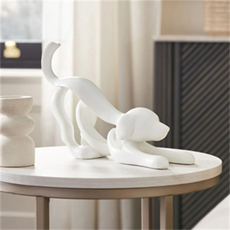 Abstract Ribbon Dog Sculpture Home Office Desk Shelf Tabletop Decor Modern Art Figurine Gift For Living Room Study -Unique