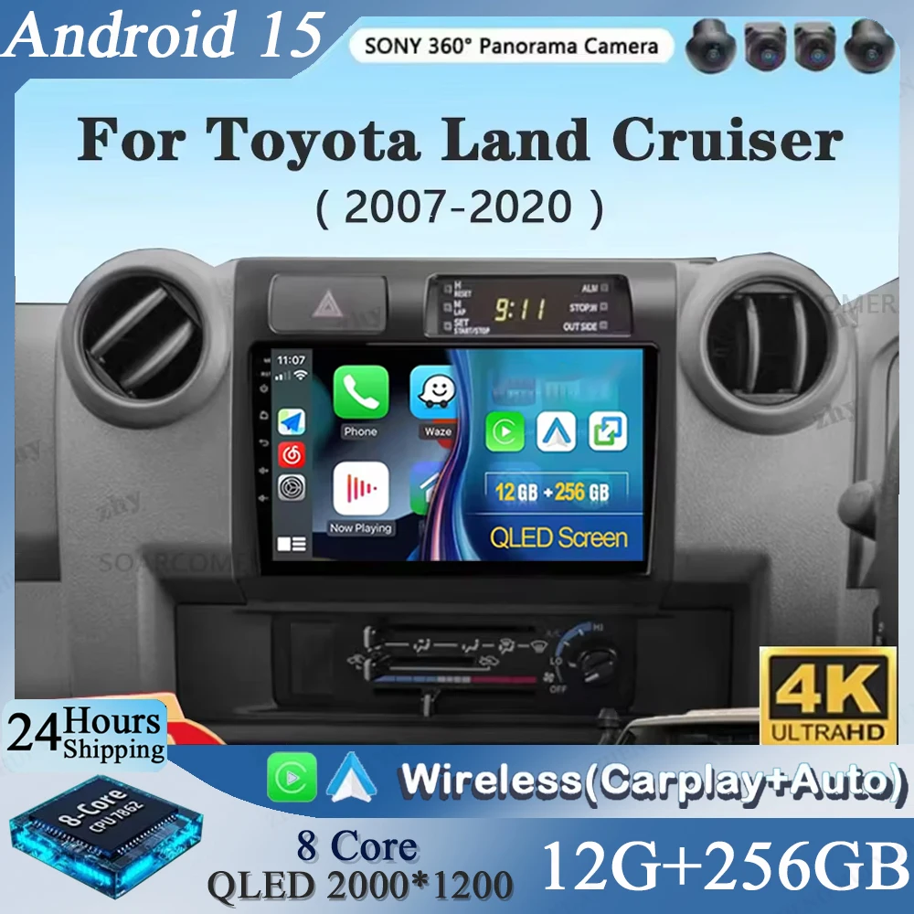 

9 Android 15 для Toyota Pickup Land Cruiser LC 70 79 серии 2006-2020 Автомобильный радиоприемник Беспроводной CarPlay Android Auto Мультимедийный плеер