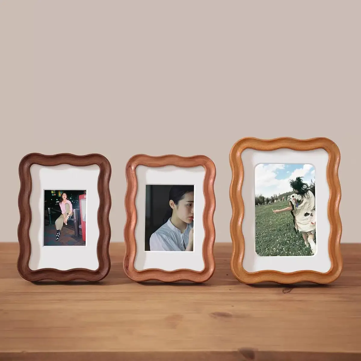 High-grade 10in A4 Frame Photos Solid Wood Wave Cartoon Kids Picture Frame Walnut Teak Wedding  Tabletop Display Home Decor Gift