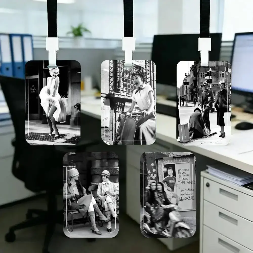 

Classic Black And White Photography ID Card Holder Neck Strap Pendant Door Badge Holder Lanyards Keychain Work Credential