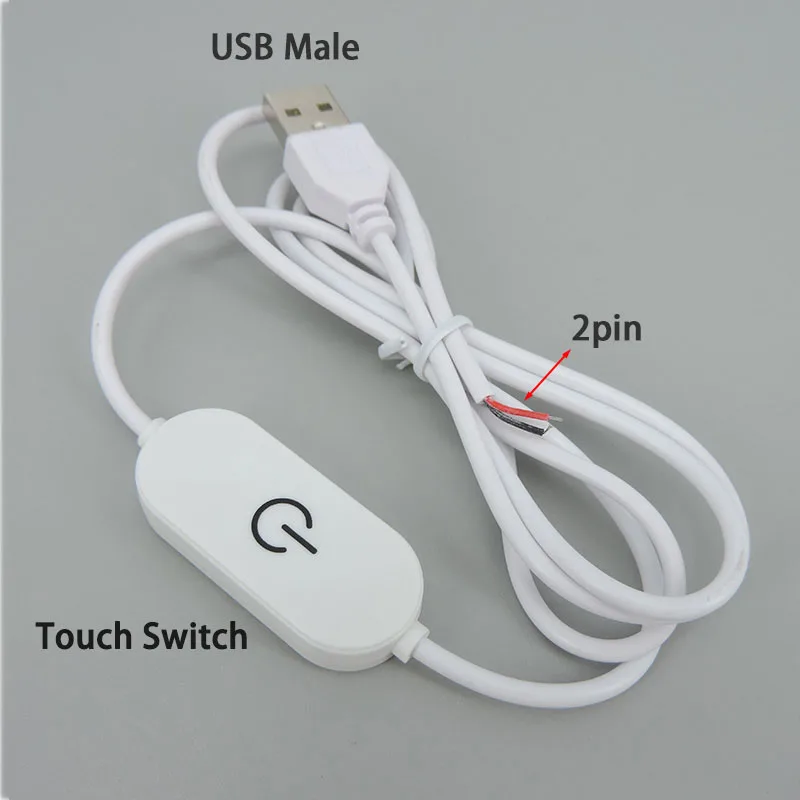 Dimmer white DC 5V USB Male Cable touch on/off Switch wire 2 Pin Power supply Charging extension Cord for strip tablet lamp