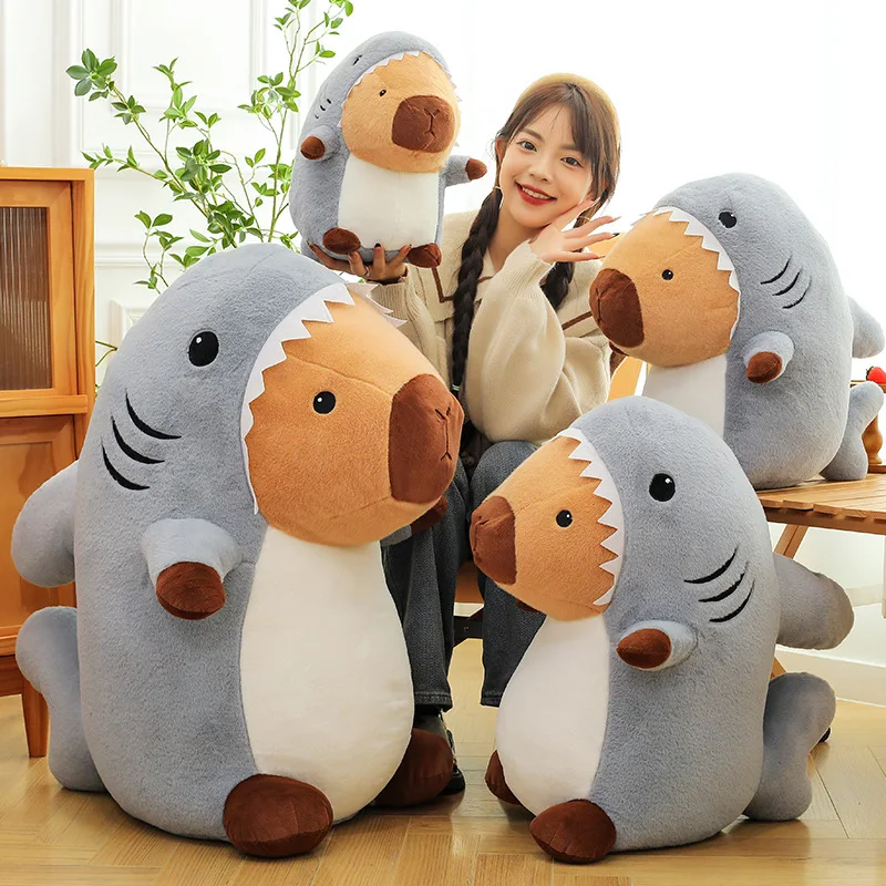 New 35/65cm Shark-Turned Capybara Plush Toy for Kids Soft Sleeping Pillow Doll Ideal Birthday and Christmas Gift for Children