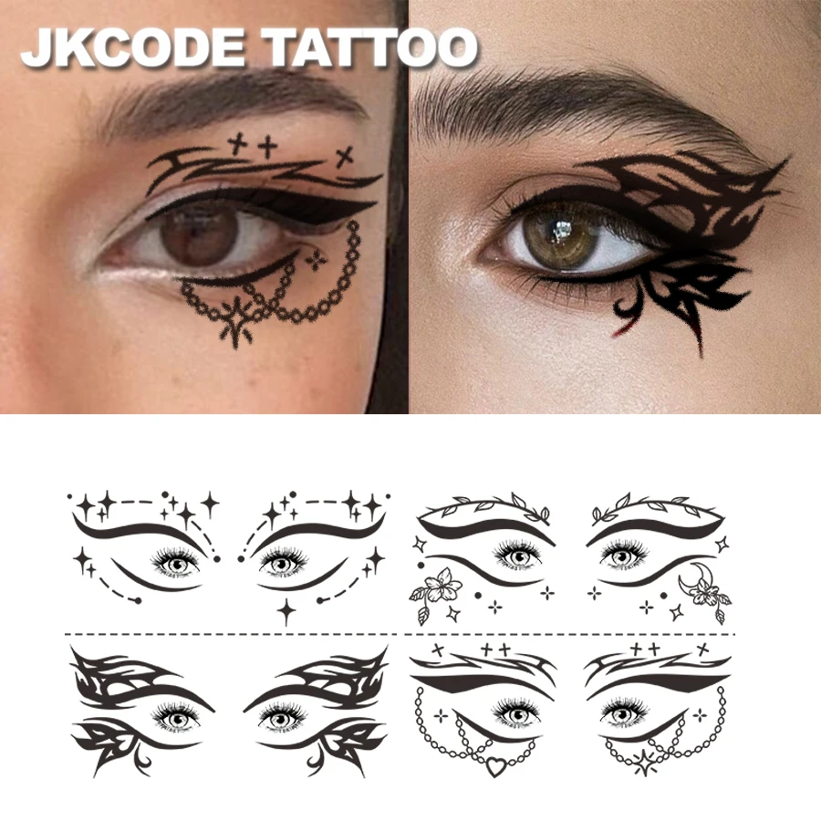 Ramadan-Party-Eye Shadow Tattoo Stickers-Eye Shadow Set Y2K&Ins Style Stickers-Colorful Leaf Mini Flower&Heart-Shaped Moon Star Pattern Decorative Eyeliner and Eyeshadow Stickers-Fashion Party Makeup Tools-Diy Decorative Fake Tattoo Makeup Party Decoration