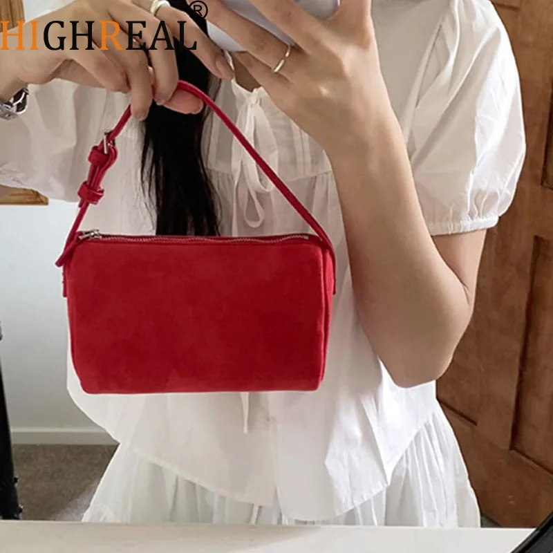 Exquisite Live Wine Red Small Pillow Bag Matte Suede Leather Women Crossbody Bag Round Shape Chamois Female Shoulder Bag