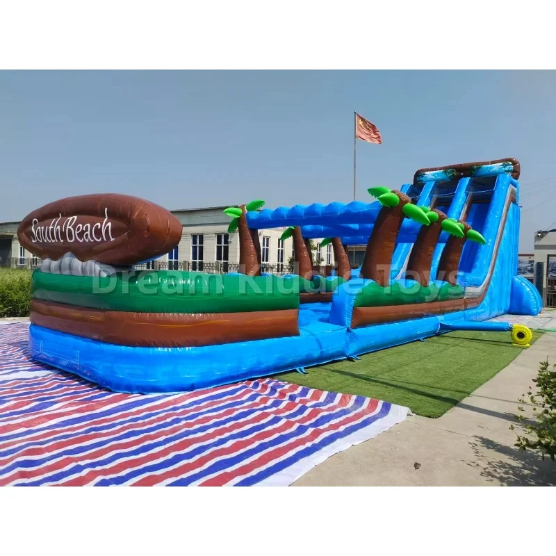 Commercial Tropical Beach Inflatable Water Slide Giant Triple Lane 0.55mm PVC Tarpaulin Water Slide with Pool for Outdoor Fun view 4