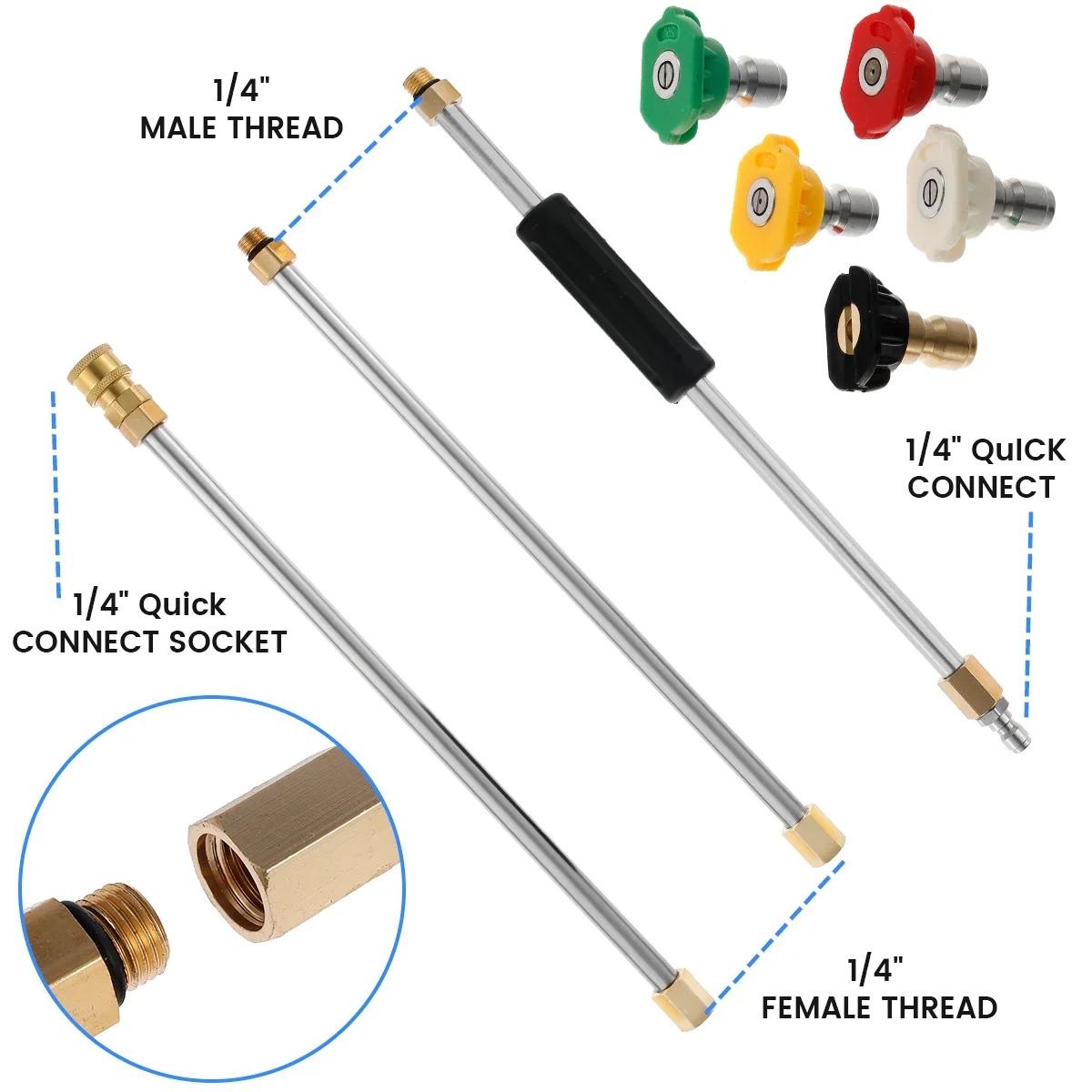 Washer Lance Quick Connect Joint  Spray Nozzles Anti-Leaked for Cleaning Pressure Washer Extension Wand 1/4” Quick Connect Power