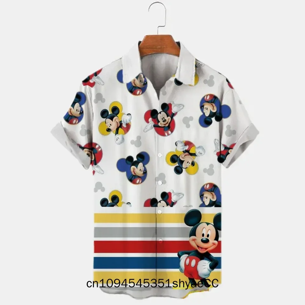 Miniso New 3d Shirts Mens Disney Mickey Mouse Street Tops Cute Cartoon 3d Printed Shirts Mens Casual Fashion Shirts 2025
