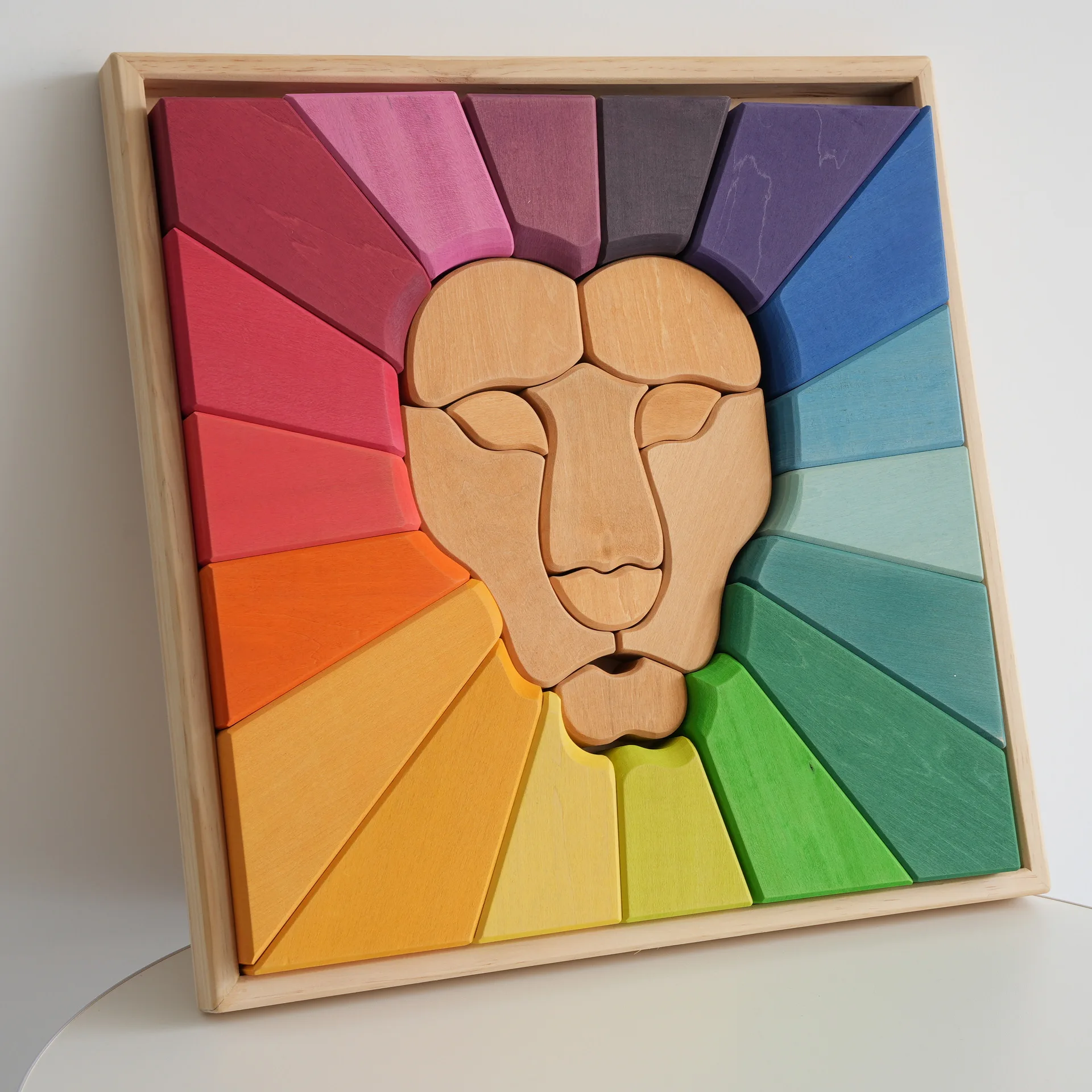 

Large Rainbow Lion Stacked High Color Cognitive Kindergarten Puzzle Early Education Wooden Building Blocks 40-Piece