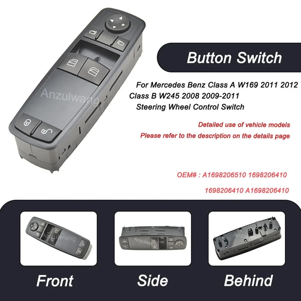 Para mercedes benz classe a w169 2011 2012 classe b w245 2008 2009-2011 botão interruptor de elevador de janela de energia do carro a1698206410 a1698206510