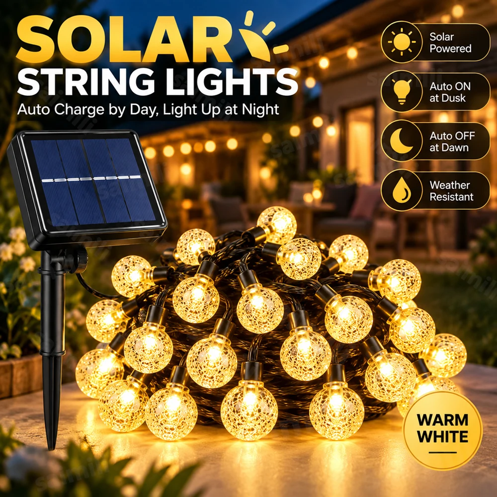 Solar Bubble Globe LED String Lights 8 Lighting Modes Fairy Lights For Outdoor Garden Lawn Pathway Party Decor Solar Auto On Off
