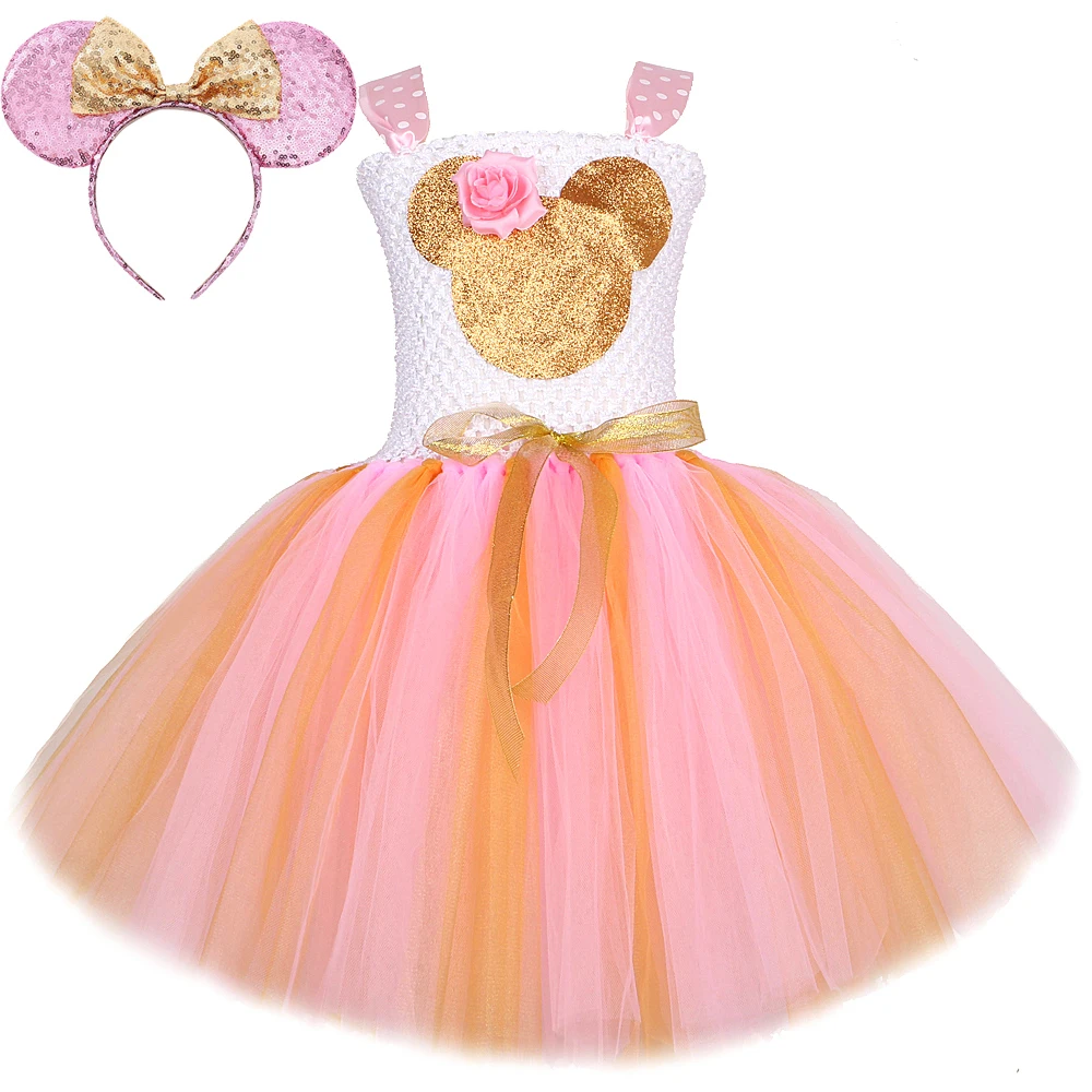 Gold Pink Cartoon Minnie Costume for Girls Kids Christmas Halloween Ballet Tutus Outfit Animal Princess Dresses Birthday Clothes