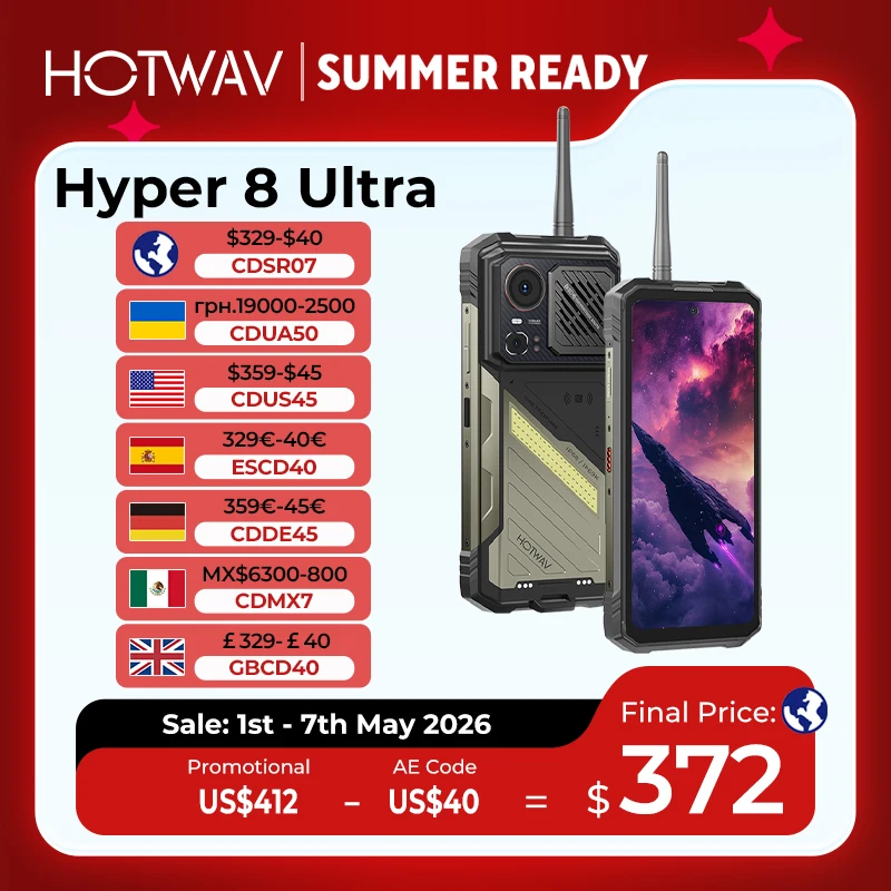 HOTWAV Hyper 8 Ultra Rugged Phone Walkie-Talkie Hi Hoti AI Toolset 125dB Mobile Phone 5G 12000mAh 55W 12GB 512GB 108MP Cellphone