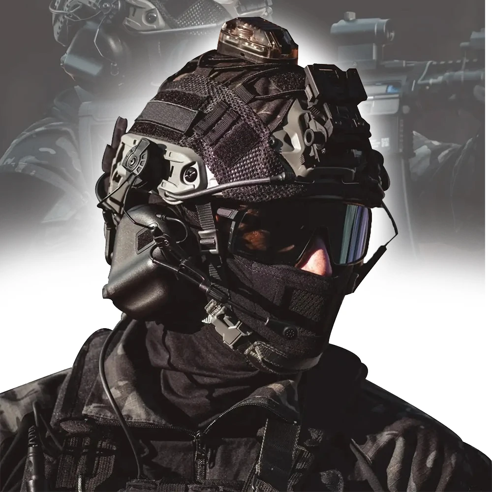 

Tactical Airsoft HelmetSet with Breathable Headgear Signal Light Headset Glasses Bracket for Field CS Hunting Paintball Shooting
