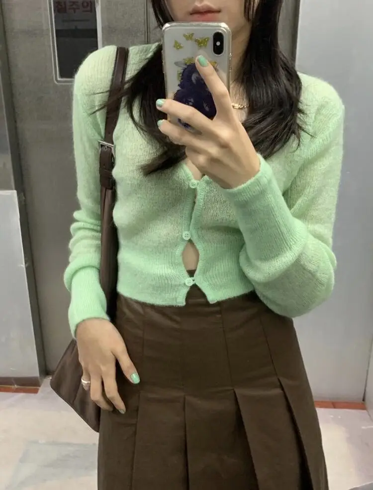 

Soft ort Knitted Cardigan Baby een ape Sea Wool Unique SEI Autumn Simple Sle Long Sve Pure Color Commute Wind