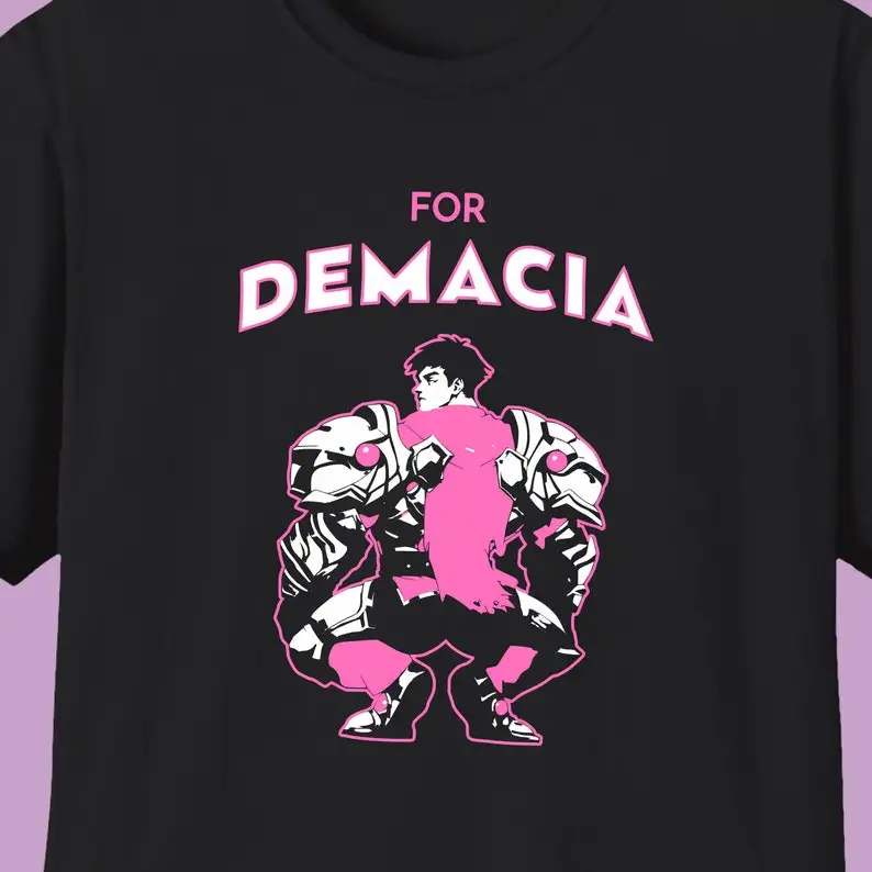 Garen Shirt Demacia Tee Monochrome Greyscale with Pink Cute Kawaii Pastel Design Perfect Apparel for Garen Mains